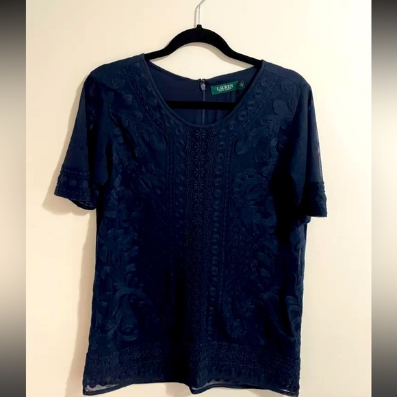 Lauren Ralph Lauren Lace-Trim Short-Sleeve Top - Picture 3 of 7